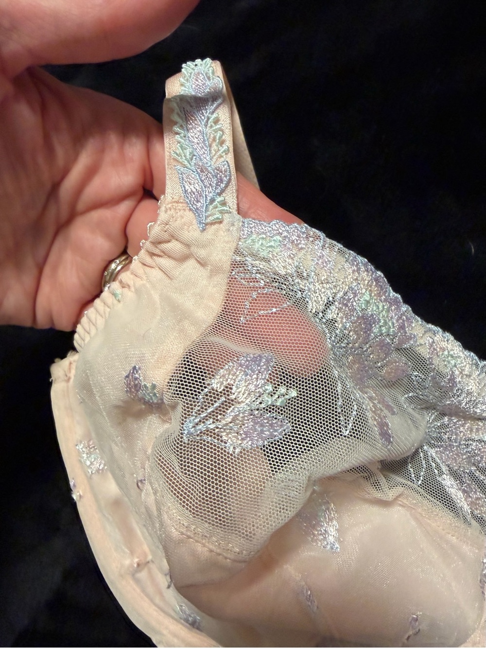 Sheer Embroidered Underwire Bra - Peach - Picture 2 of 7